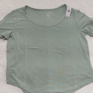 GAP Short Sleeve Scoop Neck Linen blend Tee in Light Sage Green sz M